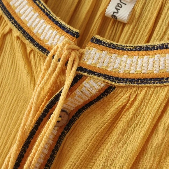 SOLD OUT Yellow Bohemian Embroidered Button Up Tunic Dress - Picture 5 of 6